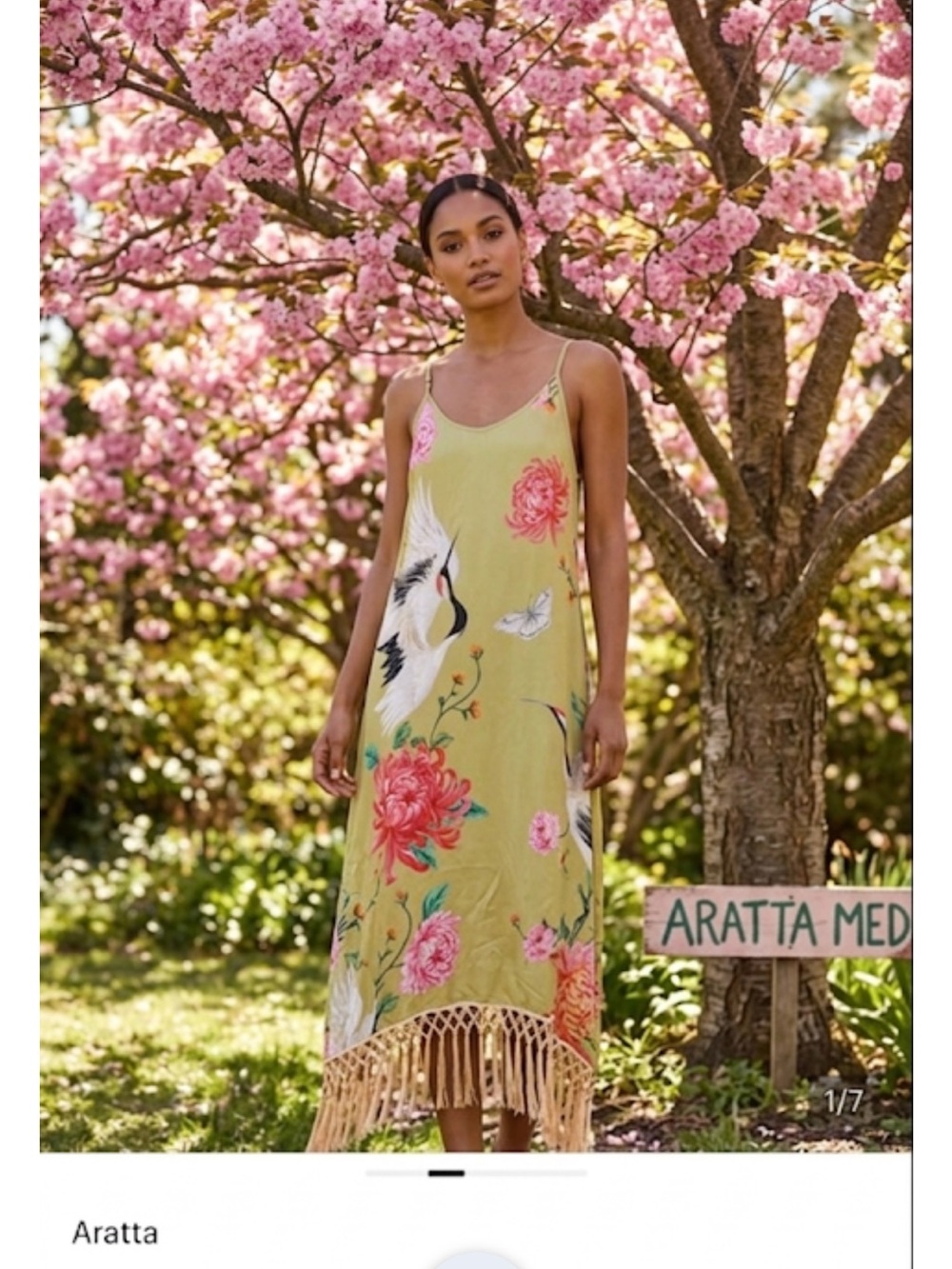 Aratta Olive Green Floral Slip Dress with Pink Accents nwt ptp 19 100% viscose